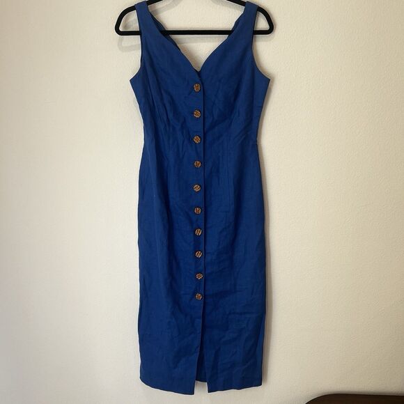 Marie St. Claire Dresses & Skirts - Marie St Claire Vtg Linen Midi Blue Dress Women’s Sz 8 Party Quiet Luxury Chic
